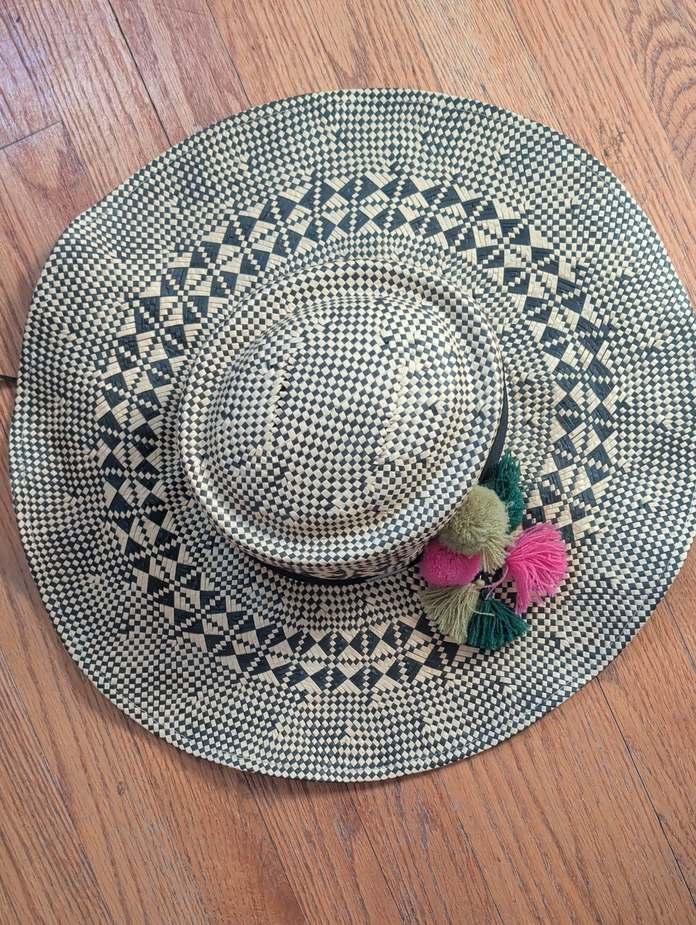 San Diego Hat Company Floppy Straw Sun Hat with Pink & Green Pom-Pom Accent -